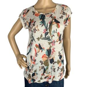 Rachel Zoe Tropical Floral Lightweight Linen Summer Short Sleeve Top Size Medium